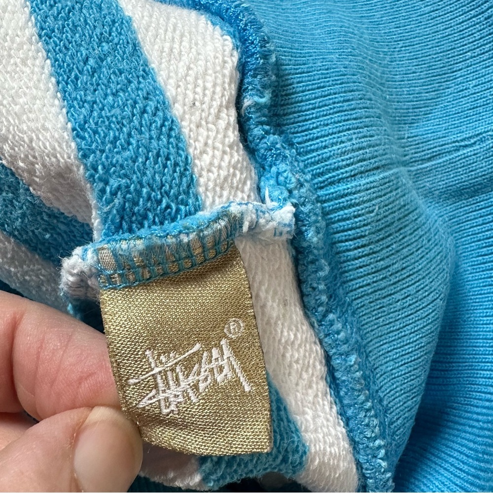 Vtg‎ Stussy Striped Crewneck Sweatshirt Crown Logo 90s Y2K Skate Streetwear Sz L - Picture 11 of 12
